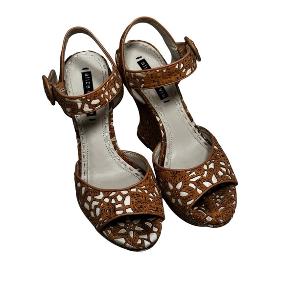 Alice + Olivia Jana Laser Cut Cork Wedge Heel Sandals Size 36.5, 6.5 $350 - Picture 6 of 12
